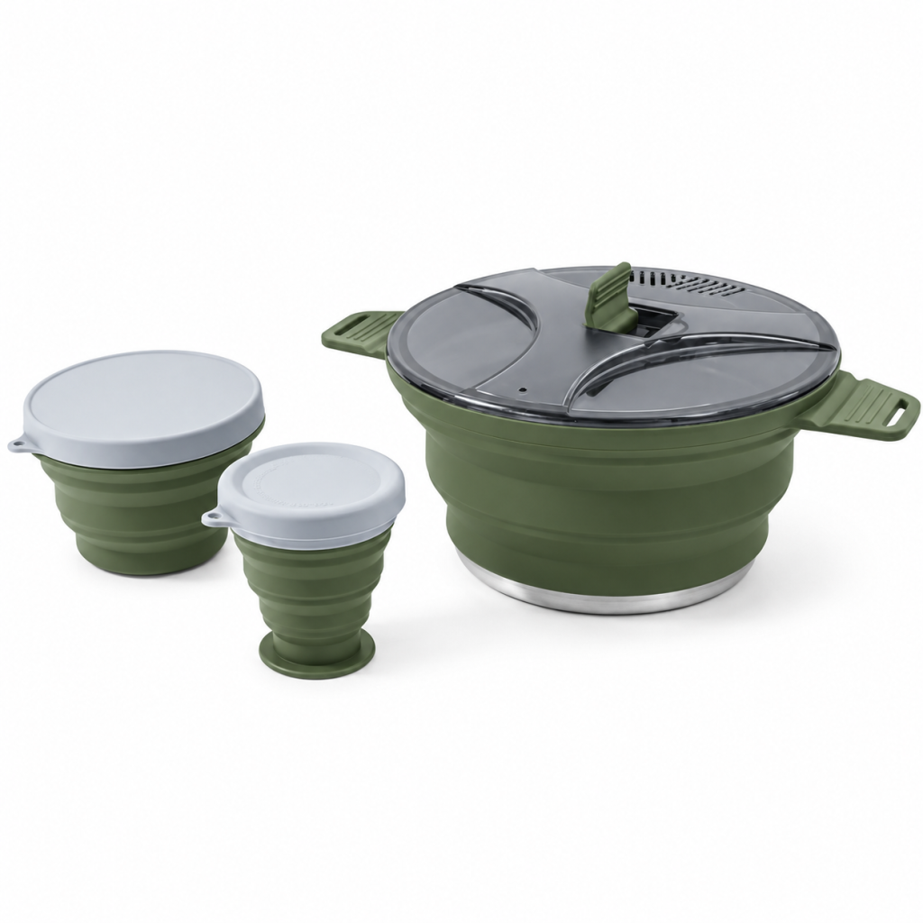 Collapsible Camping Pot 3-Piece Set, Green, view 1