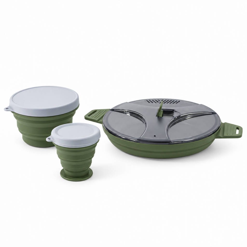 Collapsible Camping Pot 3-Piece Set, Green, view 3