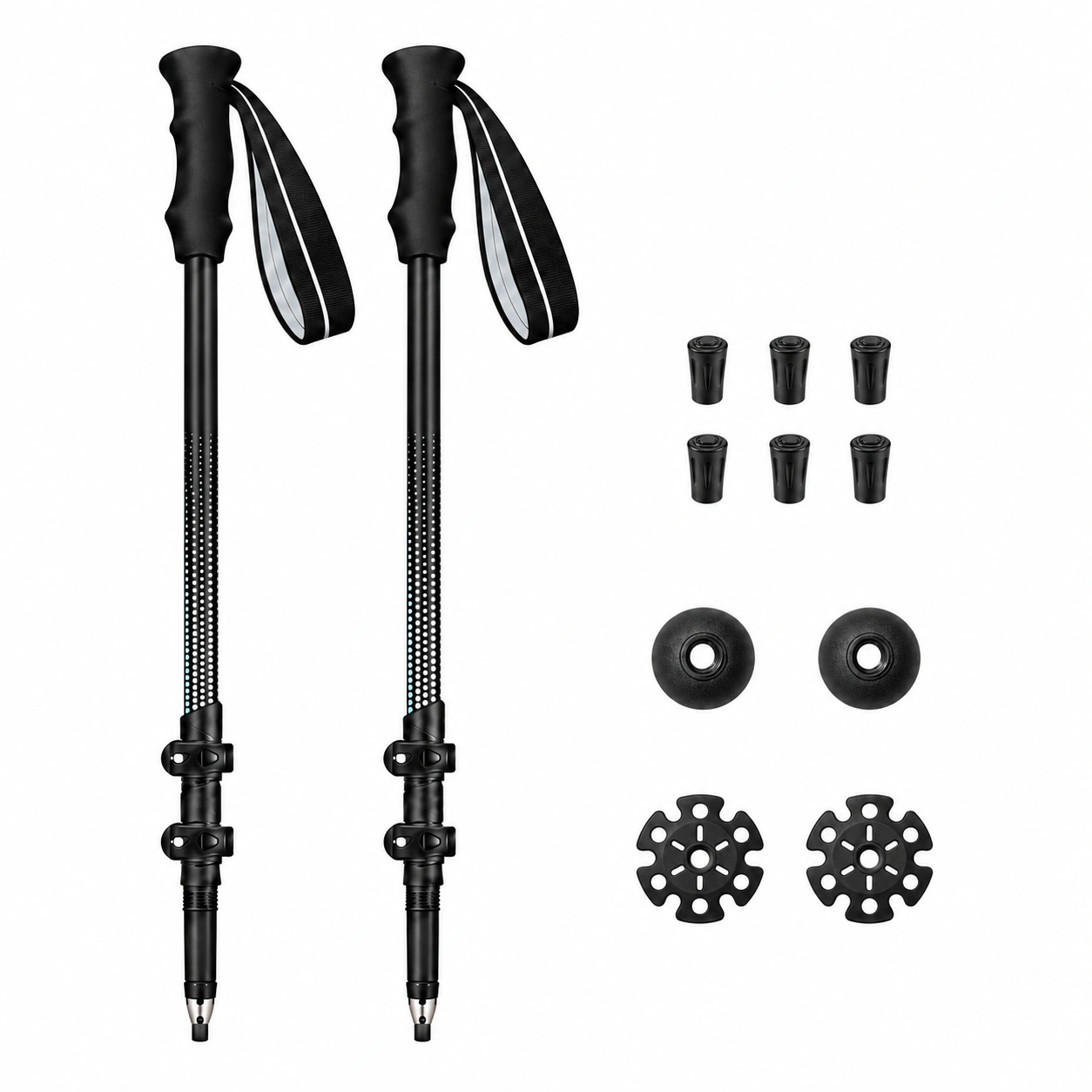 100% Carbon Fiber Trekking Poles Set - Black